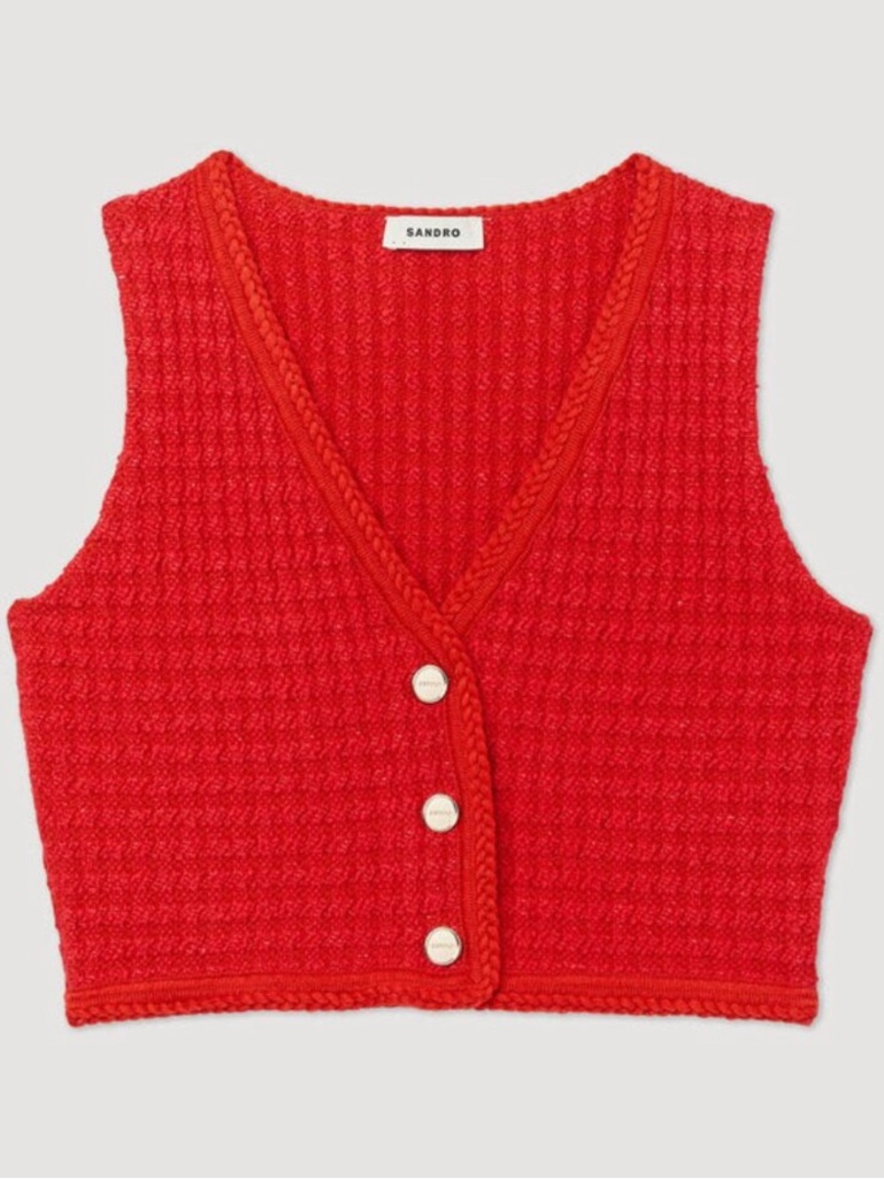 Sandro Bright Red V-Neck Cropped Knit Vest